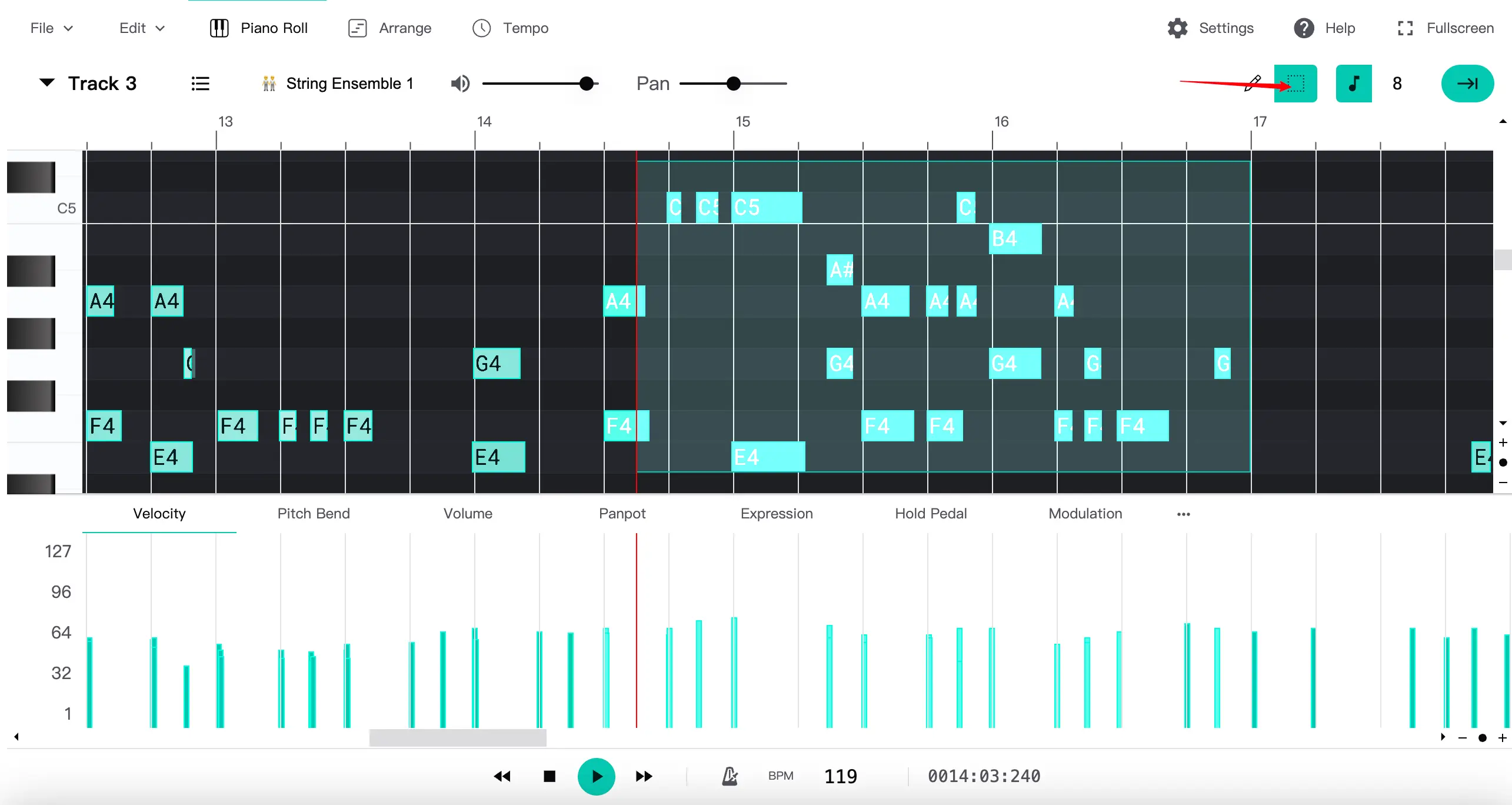 Selecting MIDI Notes Selecting specific notes in MIDI Toolbox editor using drag-select