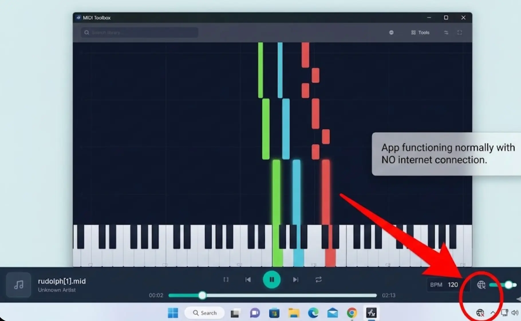 Offline Capability Demonstration User using MIDI Toolbox on a laptop in an offline environment